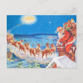 Santa Claus Up On The Rooftop On Christmas Eve Holiday Postcard