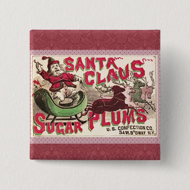 Santa Claus Vintage Illustration Sleigh Button (Front)