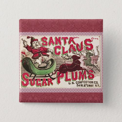 Santa Claus Vintage Illustration Sleigh Button