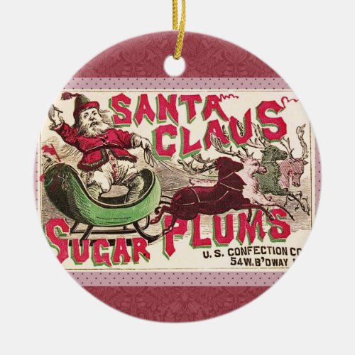 Santa Claus Vintage Illustration Sleigh Ceramic Ornament