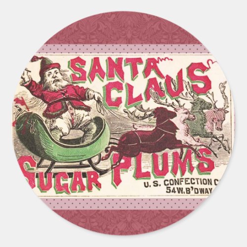 Santa Claus Vintage Illustration Sleigh Classic Round Sticker
