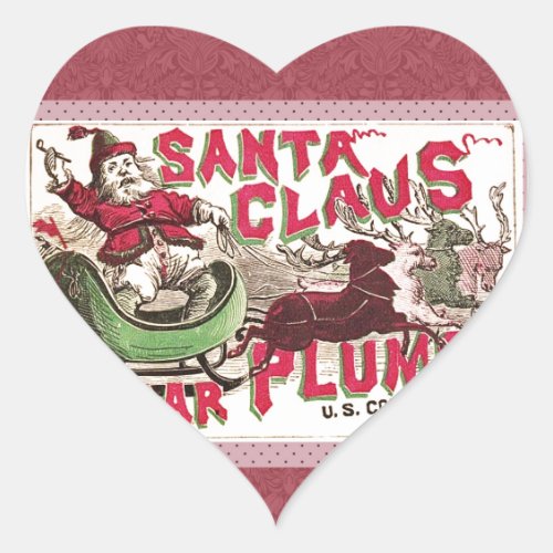 Santa Claus Vintage Illustration Sleigh Heart Sticker