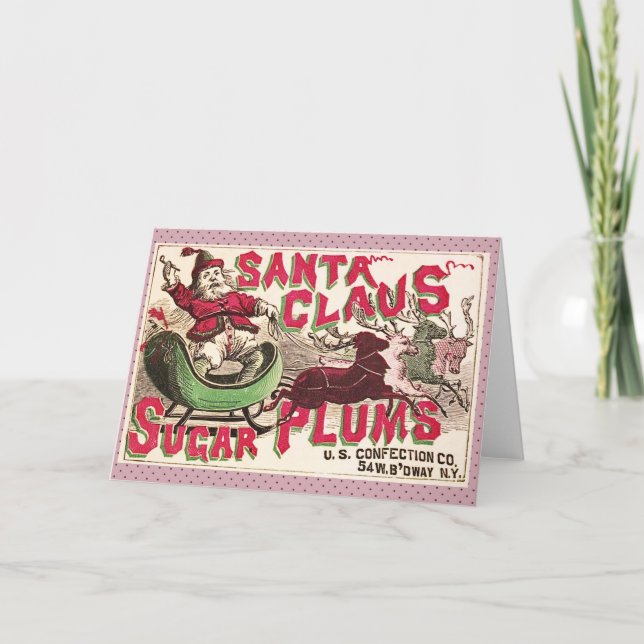 Santa Claus Vintage Illustration Sleigh Holiday Card (Front)