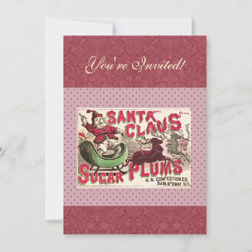 Santa Claus Vintage Illustration Sleigh Invitation
