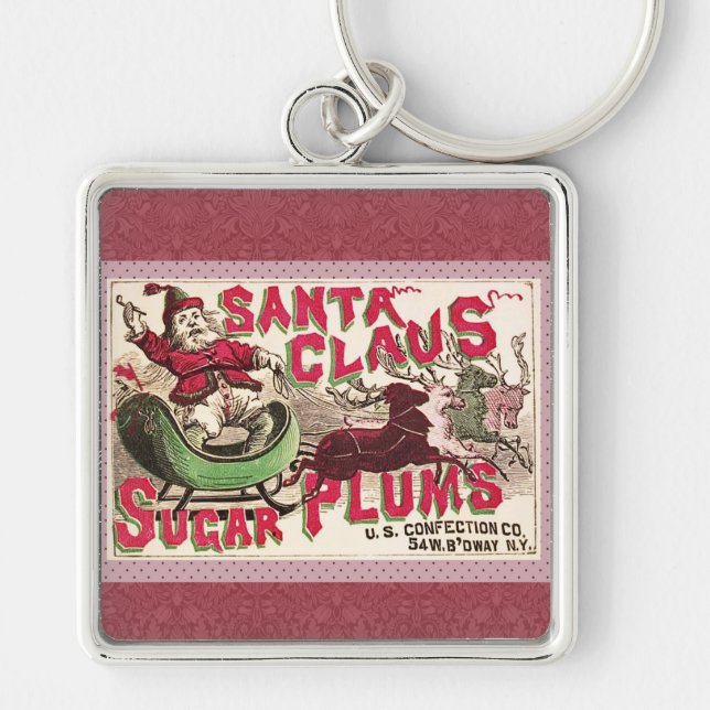 Santa Claus Vintage Illustration Sleigh Keychain (Front)