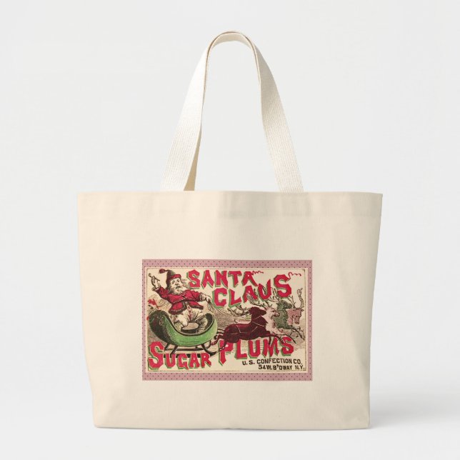 Santa Claus Vintage Illustration Sleigh Large Tote Bag (Front)