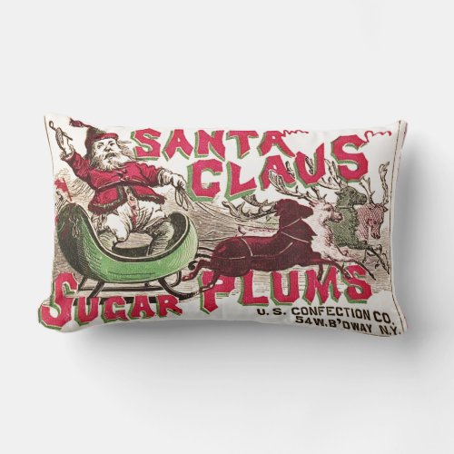 Santa Claus Vintage Illustration Sleigh Lumbar Pillow
