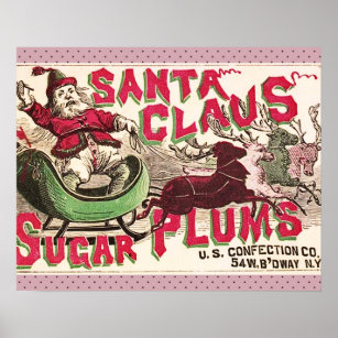 Santa Claus Vintage Illustration Sleigh Poster