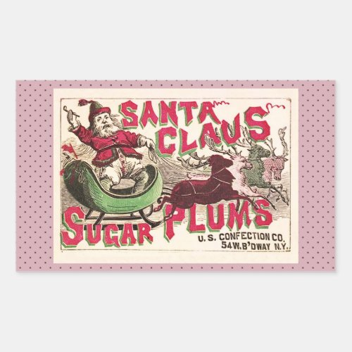 Santa Claus Vintage Illustration Sleigh Rectangular Sticker