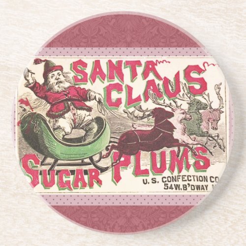 Santa Claus Vintage Illustration Sleigh Sandstone Coaster