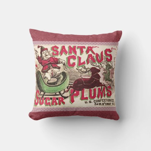 Santa Claus Vintage Illustration Sleigh Throw Pillow