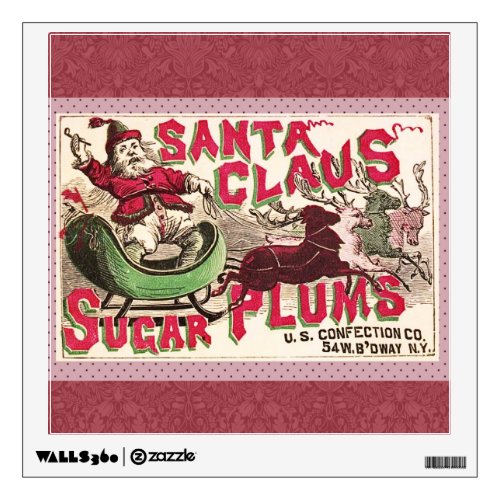 Santa Claus Vintage Illustration Sleigh Wall Sticker