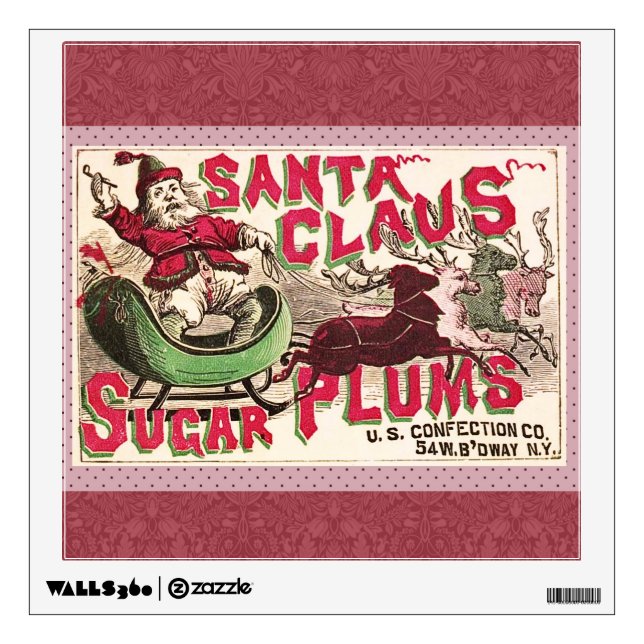 Santa Claus Vintage Illustration Sleigh Wall Sticker (Front)