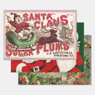 Santa Claus Vintage Illustration Sleigh Wrapping Paper Sheets