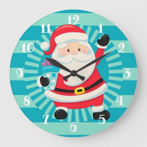 Santa Claus _ Vintage Santa Blue Aqua _ Christmas Large Clock