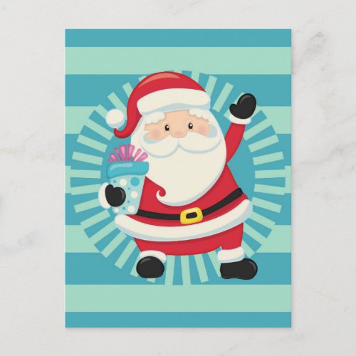 Santa Claus _ Vintage Santa Blue Aqua _ Christmas Postcard