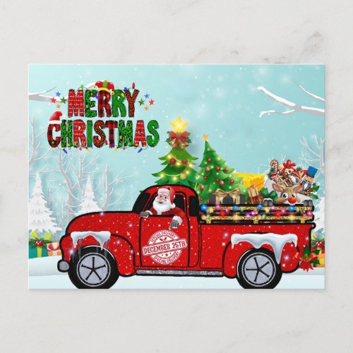 Santa Claus Vintage Truck Christmas Postcard