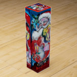 SANTA CLAUS VIOLIN PLAYER MUSICAL CHRISTMAS WINE GIFT BOX<br><div class="desc">Colorful funny Christmas gift box .Santa is playing violin in the snowy winter night , an owl , floral ornaments, winter plants, holly berries in bright red, green, white, blue, yellow colors. by Bulgan Lumini (c)</div>