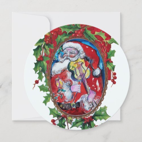 SANTA CLAUS VIOLINIST Hollyberry Crown Christmas Holiday Card