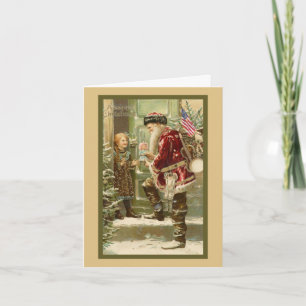 Santa Claus  Visiting Child at Christmas Holiday Card
