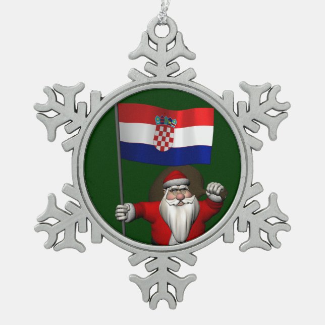 Santa Claus Visiting Croatia Snowflake Pewter Christmas Ornament (Front)