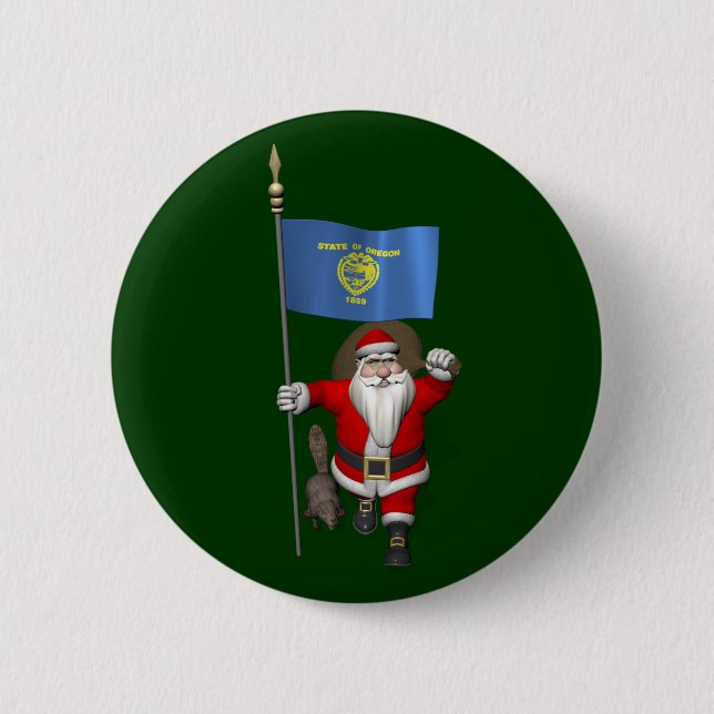 Santa Claus Visiting The Beaver State Button (Front)