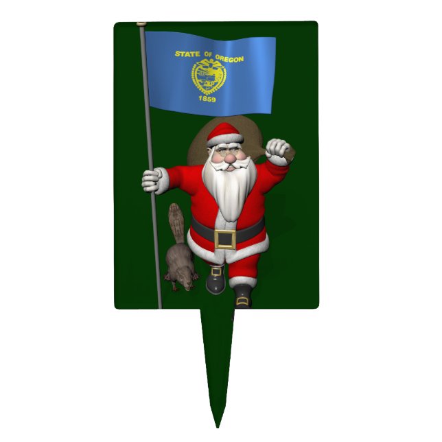 Santa Claus Visiting The Beaver State Cake Topper (Front)