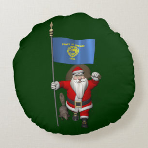 Santa Claus Visiting The Beaver State Round Pillow