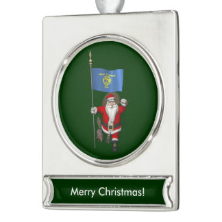 Santa Claus Visiting The Beaver State Silver Plated Banner Ornament