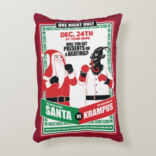 Santa Claus vs Krampus Boxing Match Good vs Evil Accent Pillow