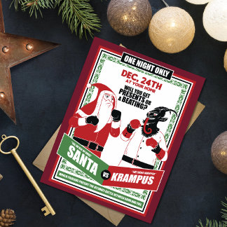 Santa Claus vs. Krampus Boxing Match Good vs. Evil Holiday Card