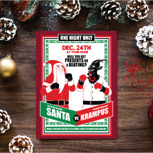 Santa Claus vs. Krampus Boxing Match Good vs. Evil Holiday Card