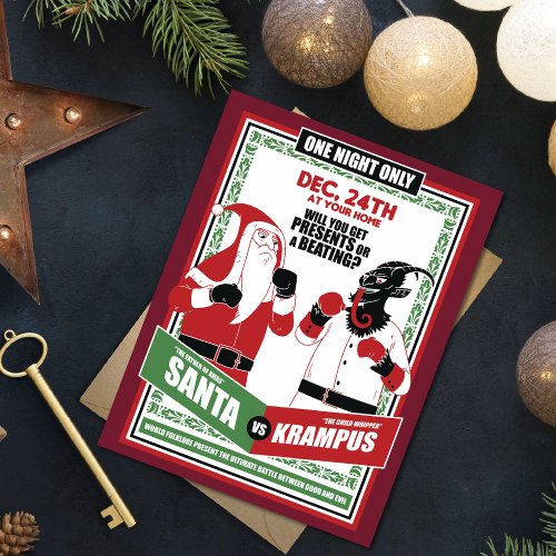 Santa Claus vs Krampus Boxing Match Good vs Evil Holiday Card