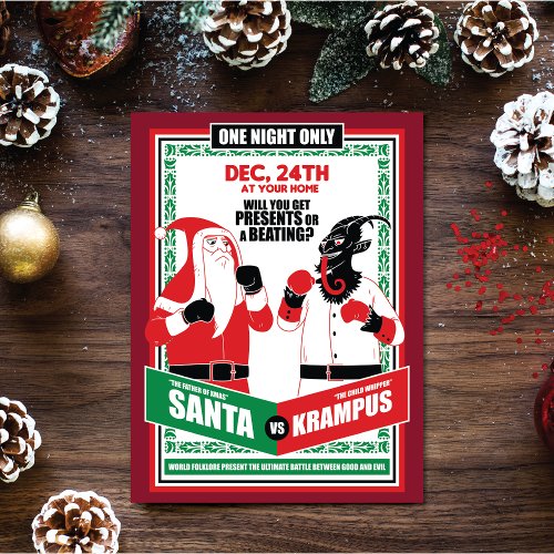 Santa Claus vs Krampus Boxing Match Good vs Evil Holiday Card