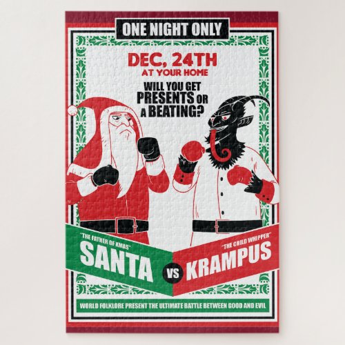 Santa Claus vs Krampus Boxing Match Good vs Evil Jigsaw Puzzle