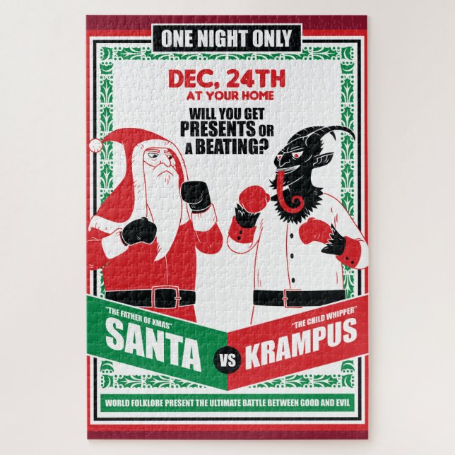 Santa Claus vs. Krampus Boxing Match Good vs. Evil Jigsaw Puzzle (Vertical)