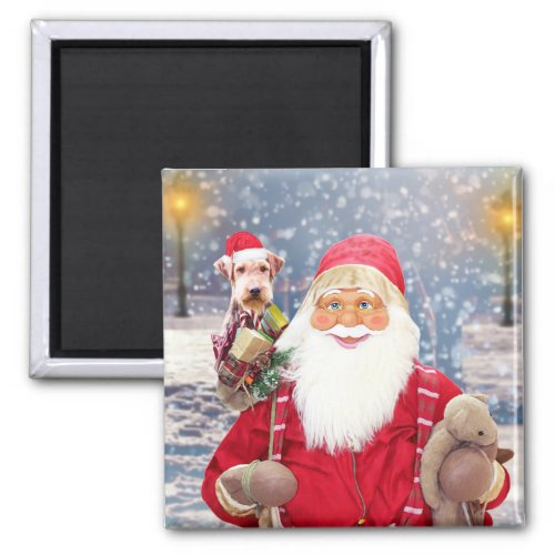 Santa Claus w Christmas Gifts Airedale Dog Magnet
