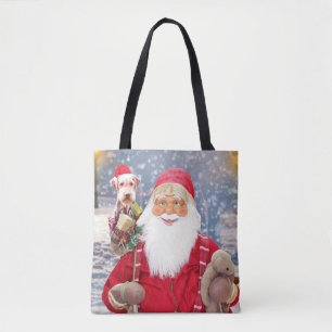 Santa Claus w Christmas Gifts Airedale Dog Tote Bag
