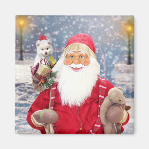Santa Claus w Christmas Gifts American Eskimo Dog Magnet