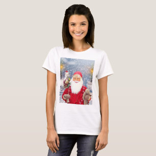 Santa Claus w Christmas Gifts American Eskimo Dog T-Shirt