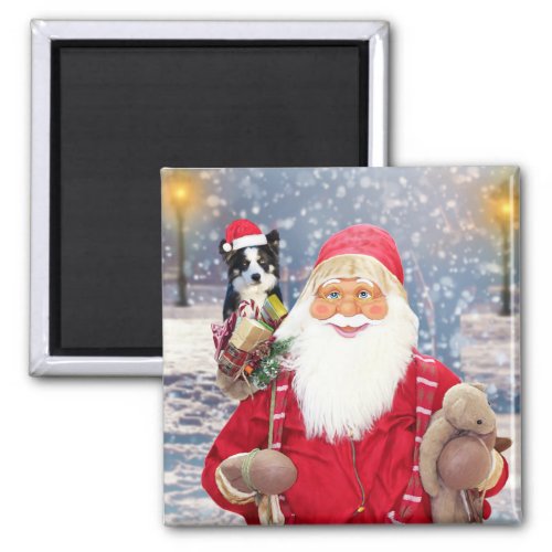 Santa Claus w Christmas Gifts Border Collie Dog Magnet