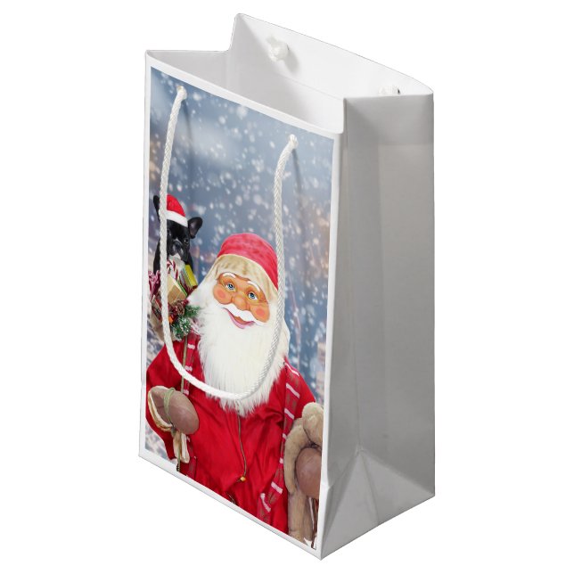Santa Claus w Christmas Gifts French Bulldog Small Gift Bag (Front Angled)