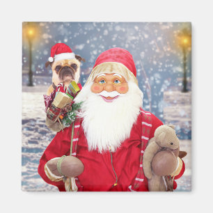 Santa Claus w Christmas Gifts Pug Dog Magnet