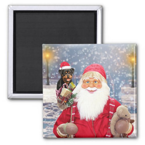 Santa Claus w Christmas Gifts Rottweiler Dog Magnet