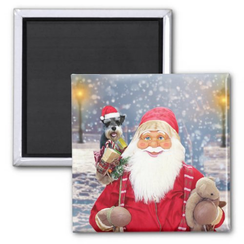 Santa Claus w Christmas Miniature Schnauzer Dog Magnet