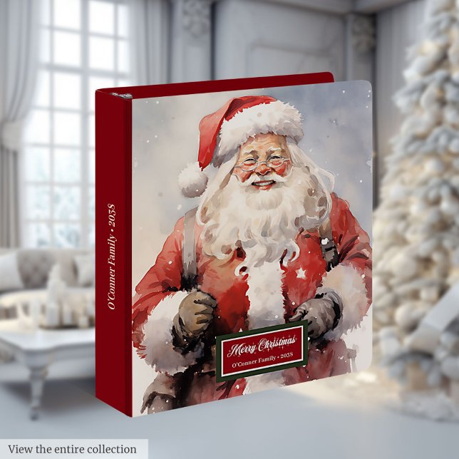 Santa Claus Watercolor Album Custom Name Binder (Santa Claus Watercolor Album Custom Name Ring Binder)