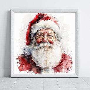 Santa Claus  watercolour drawing Christmas Poster