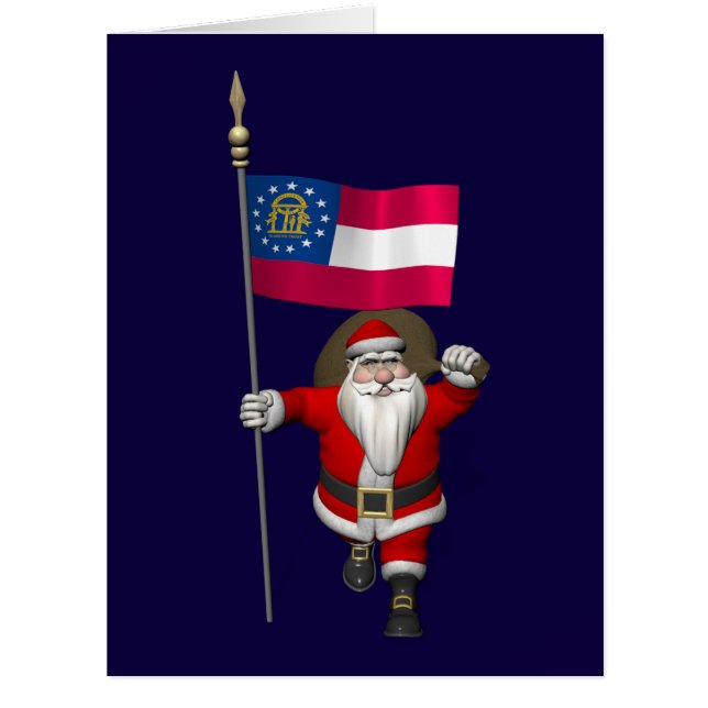 Santa Claus Waving Flag Of Georgia Cards (Front)