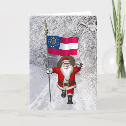 Santa Claus Waving Flag Of Georgia Holiday Card