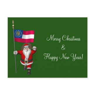 Santa Claus Waving Flag Of Georgia Holiday Postcard